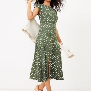 Loft Brushstroke Flutter Sleeve Green Midi Dress size 0